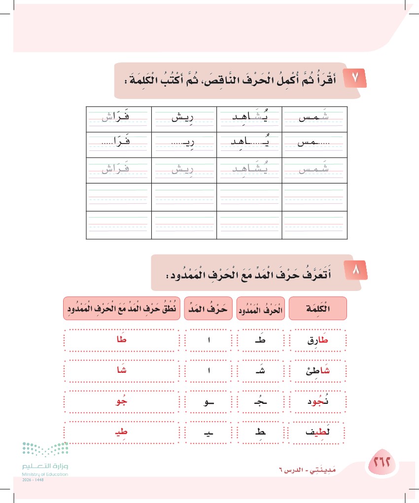 صورة صفحة ٢٦٢ من كتاب لغتي، حرف الشين، كاملة كما في المصدر
